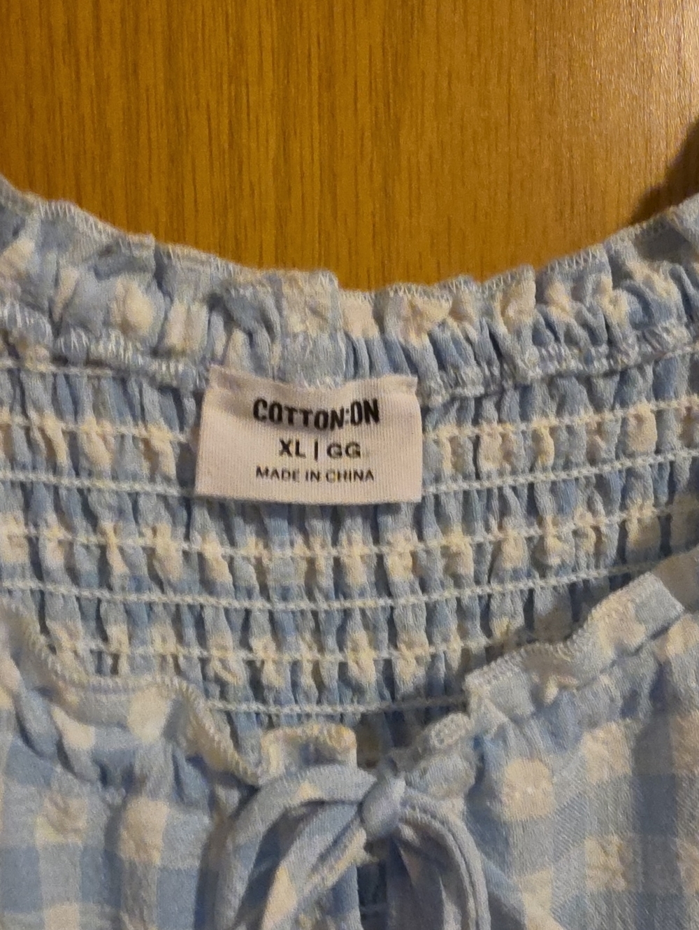 Cotton On Light Blue and White Gingham Smocked Waist Skirt